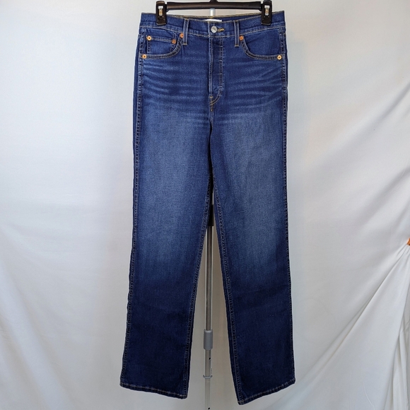 RE/DONE Jeans 90s High Rise Loose Straight Leg Button Fly Deep Faded Blue 27 NWT - Picture 3 of 15